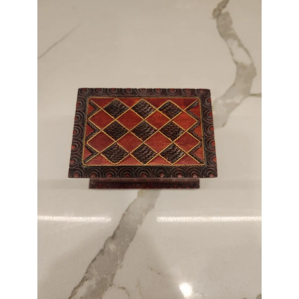 Vintage Wooden Hand Carved Polish Trinket Jewelry Storage Box Made In Poland